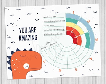 Geweldige Dinosaur Weekly Healthy Habit Tracker voor kinderen - Digitale download om thuis af te drukken