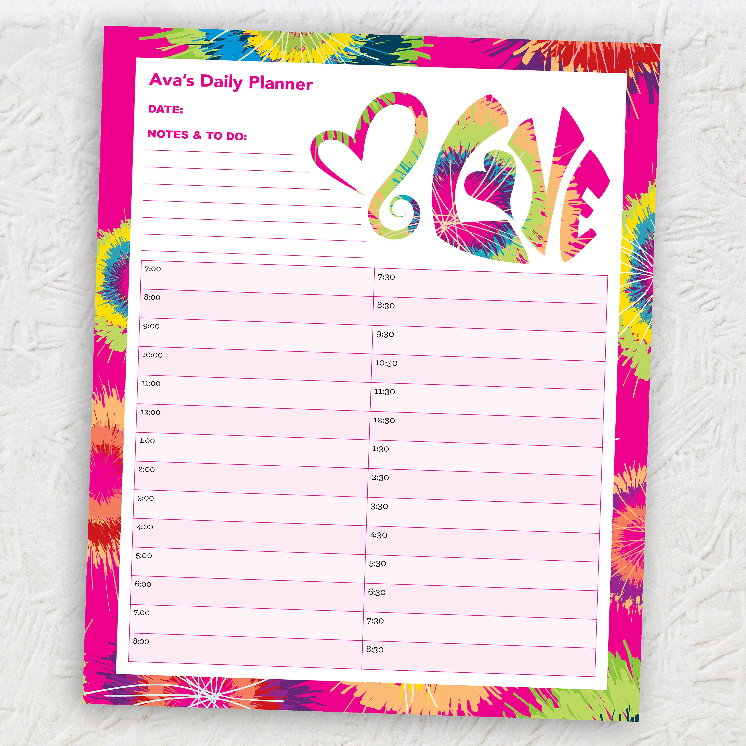 Tie Dye Love Personalized Daily Schedule DIGITAL DOWNLOAD - Etsy