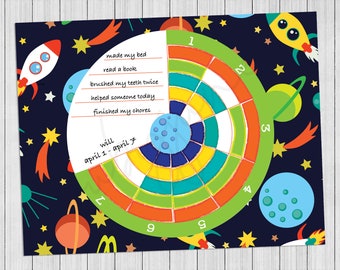 Space Weekly Healthy Habit Tracker voor kinderen - Digitale download om thuis af te drukken