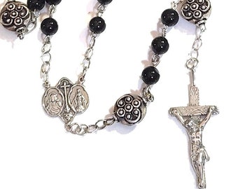 Green Goldstone Rosary with Sterling Silver Center & Crucifix, Karen Hill Tribe Silver Our Fathers