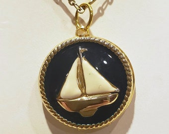 Cloisonné Ship locket pendant necklace, 24 inch