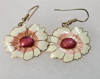 Vintage Daisy Cloisonné Earrings, 28mm