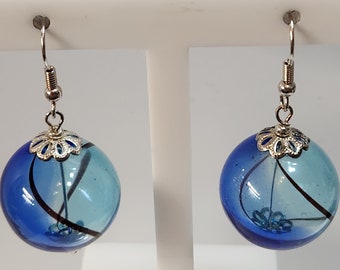 Blue Blown Glass earrings, 22mm, Sterling silver Ear Wire