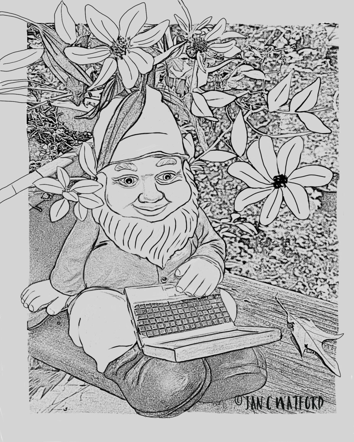 Download Tech Gnomegarden Adult Coloring Pages Coloring Page Gray Etsy