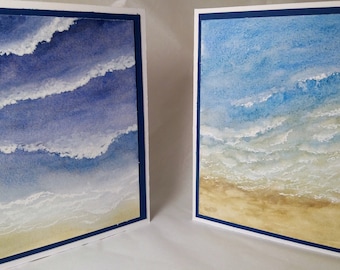 Greeting Cards, Set of Two, Pack of cards, Beach, Ocean, Blank, Birthday, Thank you, Get well, Handmade, Watercolor Magnet, Keepsake, gift.