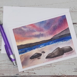 Carte de voeux, faite main, peinte à la main, oeuvre d'art, souvenir, anniversaire, merci, mariage, retraite, plage, paysage, pour papa, mari, ami.