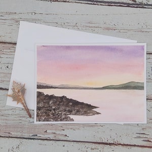 Carte de voeux, faite main, peinte à la main, oeuvre d'art, souvenir, anniversaire, merci, mariage, retraite, mer, paysage, pour papa, mari, ami.