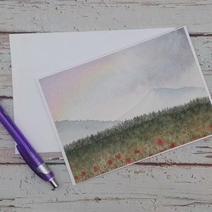 Carte de voeux, faite main, peinte à la main, oeuvre d'art, souvenir, anniversaire, merci, mariage, retraite, montagne, paysage, pour papa, mari.