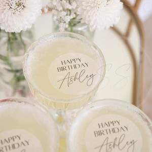 Chic Happy birthday cocktail toppers black and white - Happy Birthday Personalized edible cocktail topper- Happy birthday Drink topper bild 2
