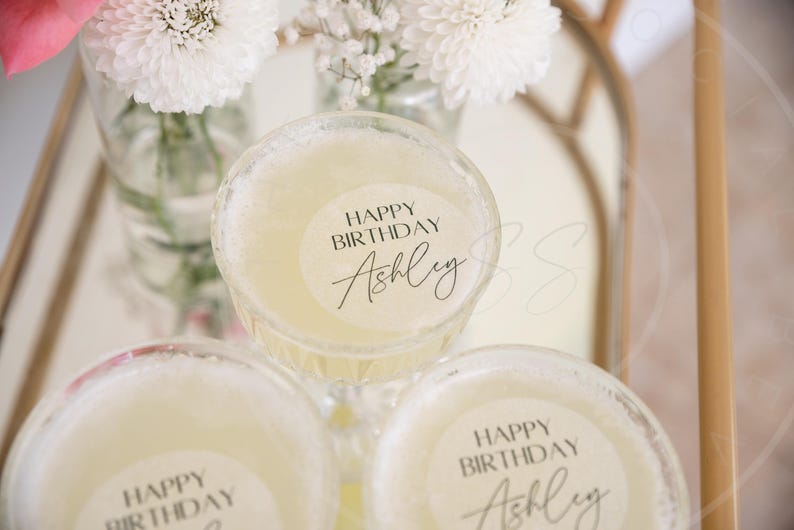 Chic Happy birthday cocktail toppers black and white - Happy Birthday Personalized edible cocktail topper- Happy birthday Drink topper bild 2