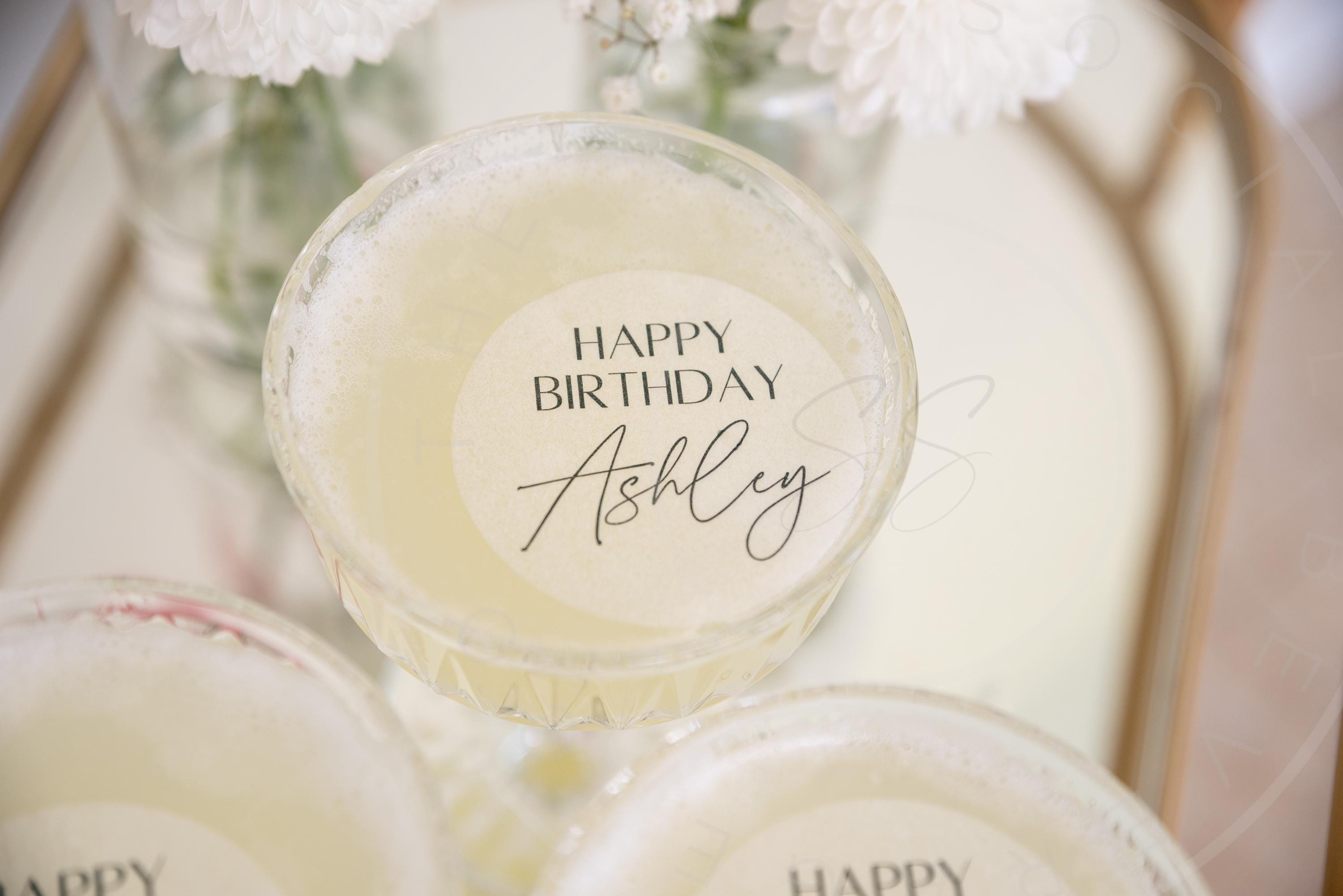 Chic Happy birthday cocktail toppers black and white - Happy Birthday Personalized edible cocktail topper- Happy birthday Drink topper