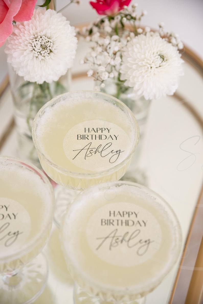 Chic Happy birthday cocktail toppers black and white - Happy Birthday Personalized edible cocktail topper- Happy birthday Drink topper bild 7