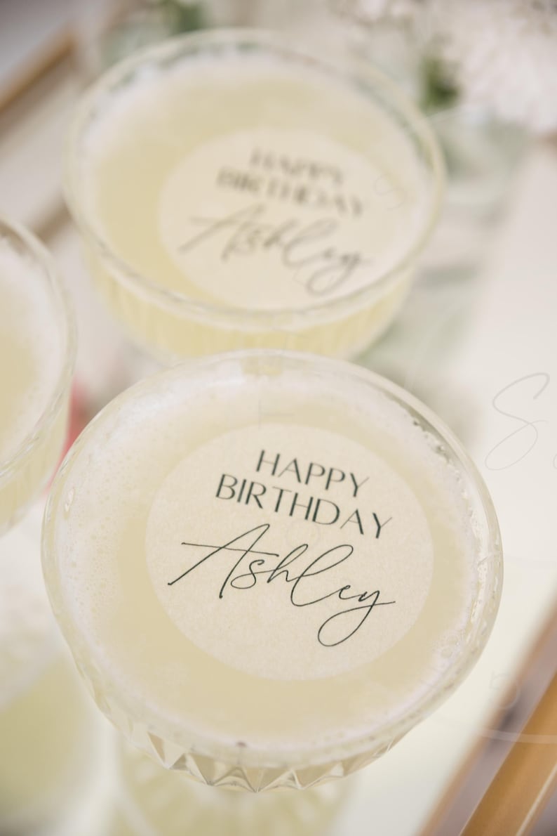 Chic Happy birthday cocktail toppers black and white - Happy Birthday Personalized edible cocktail topper- Happy birthday Drink topper bild 6
