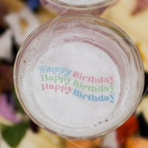 Retro Happy Birthday Edible Cocktail Topper-Birthday Drink Topper- cocktail toppers