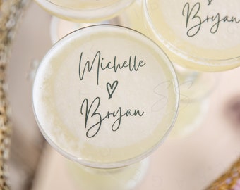 Stacked Names with Heart Wedding-Drink Topper-edible cocktail topper