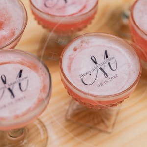 Large crusive initial, date and name monogram - Drink Topper- edible cocktail topper