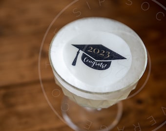 2024 Graduation Party Edible Cocktail Toppers- Graduation cap and year- Drink Topper- Drink