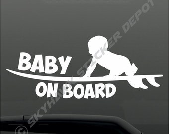 Baby on Board Decal 3.5 4.5 5.5 Surfing Mom Dad Mother Window Bumper Baby Shower