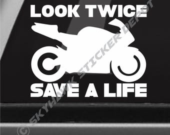 Look Twice Save A Life Vinyl Decal Bumper Sticker Sport Bike Motorcycle Awareness Sticker Truck Window Sticker For Kawasaki Yamaha Riders