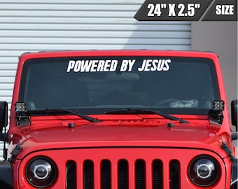 Powered By Jesus Windshield Sticker Banner Vinyl Decal Religious Religion Sticker Self Adhesive Car Sticker