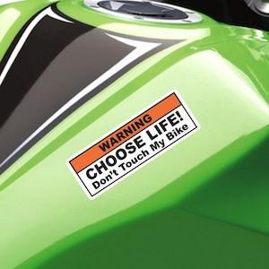 Funny Warning Sticker Set, Label Vinyl Decal - Choose Life Don&#39;t Touch My Bike - Fits Cruiser, Sport Street Motorcycle Tank Fender Dirt Bike