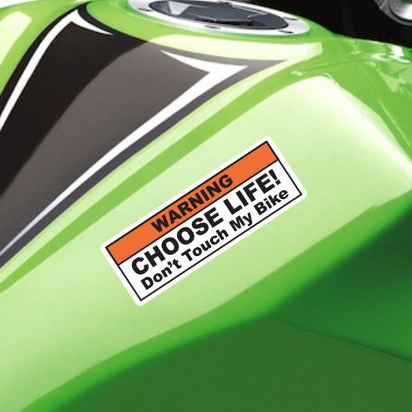 Funny Warning Sticker Set, Label Vinyl Decal - Choose Life Don't Touch My Bike - Fits Cruiser, Sport Street Motorcycle Tank Fender Dirt Bike