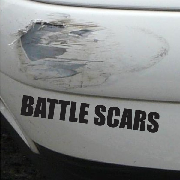 Battle Scars Funny Ongeval Bumper Sticker Vinyl Decal Dent Crash Sticker Sticker Sticker Auto Truck SUV Van Motorfiets