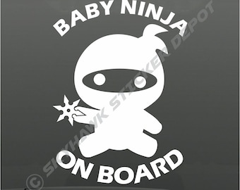 Pegatina divertida para parachoques de coche/furgoneta con diseño de bebé ninja a bordo. Vinilo adhesivo con diseño de samurái.