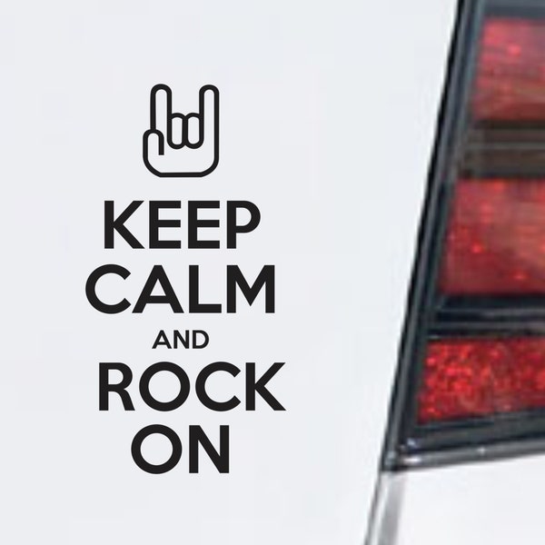 Keep Calm Rock On Bumper Sticker Vinyl Decal Devils Horns Hand Decal Macbook Pro Air Skin Laptop Car Guitar Decal Rock and Roll