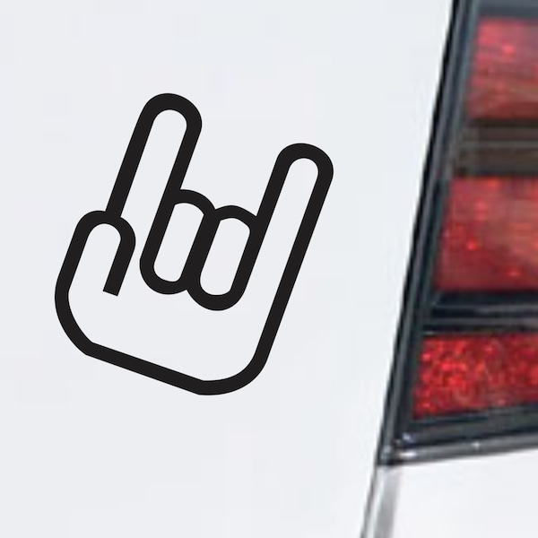 Rock On Hnad Sign Bumper Sticker Vinyl Decal Rocker Devil’s Horn Hand Sign Car Sticker Rock Guitar Sticker Macbook Air Laptop Motorcycle