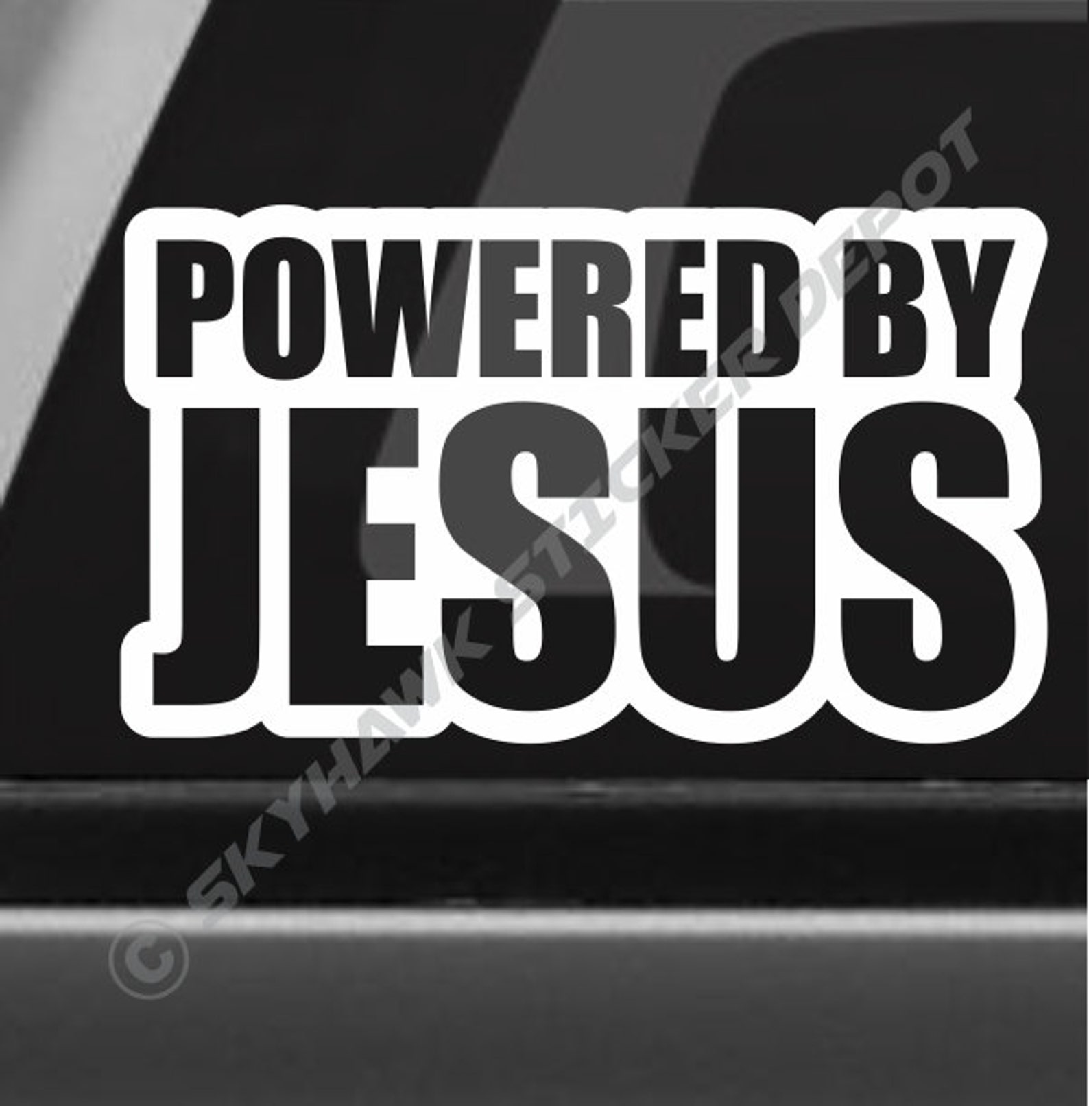 Powered by Jesus Bumper Sticker Vinyl Decal Funny Religious Religion
