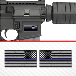 2X American Flag Thin Blue Line Sticker Vinyl Decal AR-15 Lower Receiver Decal Tactical Police Law Enforcement K9