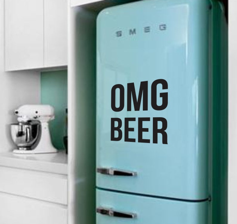 OMG BEER Fridge Sticker Vinyl Decal Alcohol Drink Fridge Sticker Decal Vintage Retro Funny Sticker Mini Fridge Sticker Refrigerator Decal image 1