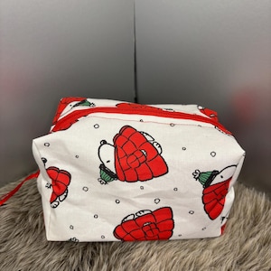 Winter Puffer Snoopy Soft Fabric Make Up / Pencil Boxy Zipper Bag