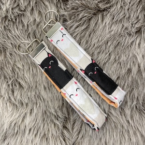 Black and White Cute Kitty Cats Keychain Wrist Lanyard