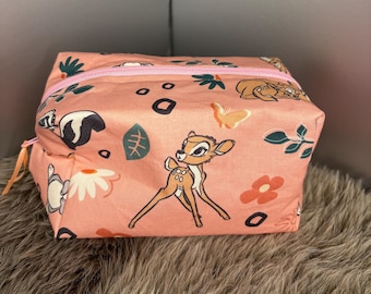 Pink Bambi Flower Soft Fabric Make Up / Pencil Boxy Zipper Bag