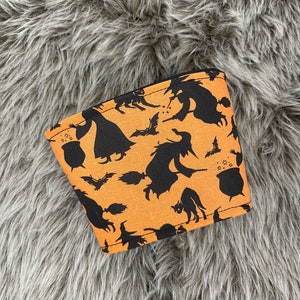 Witch Cats and Bats Halloween Orange and Black Adjustable Reversible Coffee Cozy