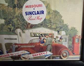 1930s Sinclair Gas Station Graphic Road Map Framed
