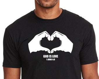 Heart Sign - God is Love T-Shirt Bible Verse Scripture Philippians 4:13 Christian T-Shirt - Christian Apparel - Religious Shirt