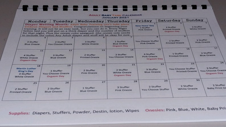 Adult Baby Training Task Calendar 2021 Beginners Original