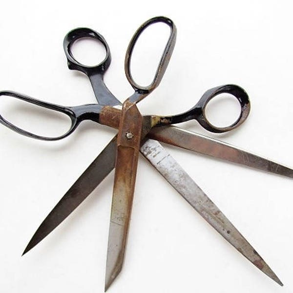 Vintage Pair Rusty Scissors / Sewing scissors / Tailor scissors / Wiss Pinking Shears / Farmhouse Decor