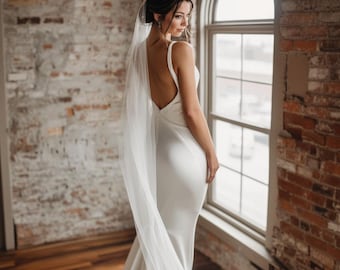 Sheer Cathedral Wedding Veils: Soft Chapel Veil Long Length, Luxe Bridal Tulle Cathedral Floor Lightweight to Show off Back Details of Dress