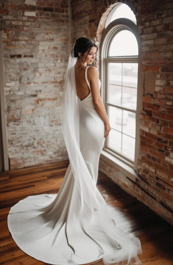 Sheer Cathedral Wedding Veils: Soft Chapel Veil Long Length 