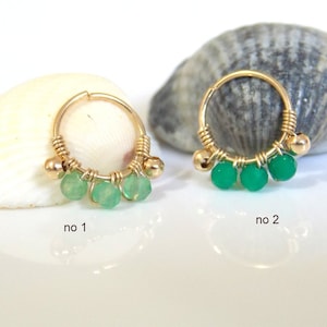 Green Onyx helix ring - gemstone piercing - beaded nose ring - gold nose ring - cartilage hoop - 24-16 gauge piercing - daith piercing