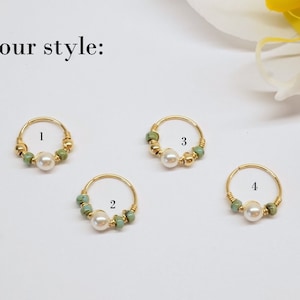 Gold beaded nose ring - pearl piercing - turquoise nose ring - gold filled nose ring - nose hoop - thin helix - 24 gauge hoops