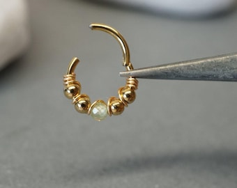 hinged hoop • Gold gemstone Clicker 1.2mm (16ga) suitable for septum, daith, rook, conch, helix, cartilage 16g 18g 20g