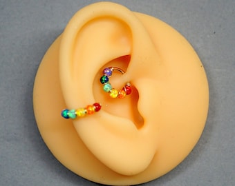 Conch clicker piercing hoop, hinged rainbow piercing 1.2mm (16ga) suitable for septum, daith, rook, conch, helix, cartilage 16g 18g 20g