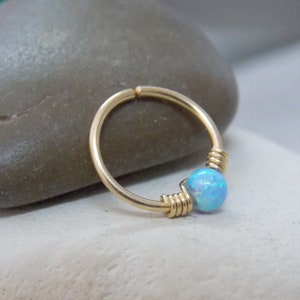 Small gold filled opal piercing hoop