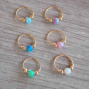 opal piercing hoop, opal nose ring, opal helix, opal conch, gold filled hoop, silver hoop, custom size piercing hoop, 16g 18g 20g 22g 24g