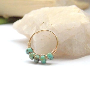 Snug Fitting Nose Ring Hoop, Thin Nose Hoop, Tragus Hoop, Daith Earring, Daith, Jewelry, Hoop Nose Ring, Nose Hoop with Beads, blue